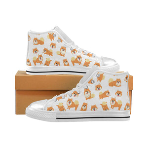 Brown pomeranian pattern Women's High Top Canvas Shoes White