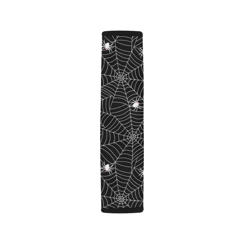 Spider web design pattern Black background white c Car Seat Belt Cover