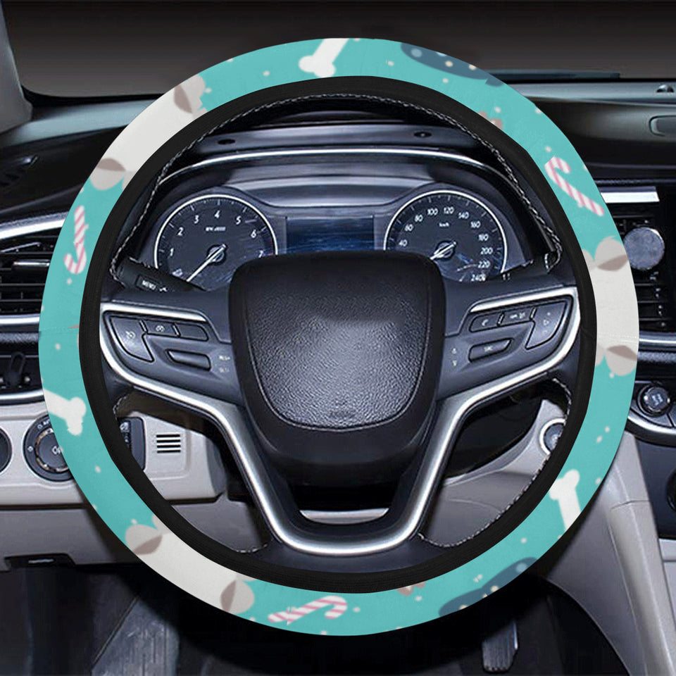 Christmas cute siberian husky puppie pattern Car Steering Wheel Cover