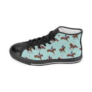Horses running horses rider pattern Women's High Top Canvas Shoes Black