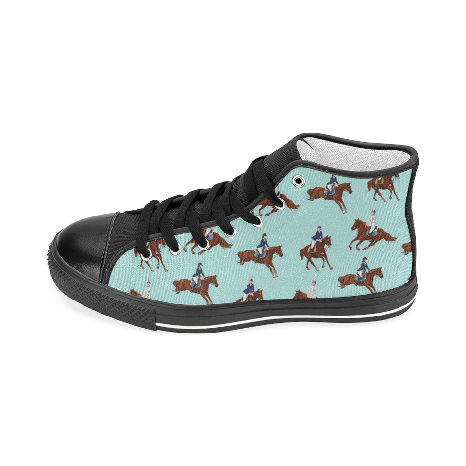 Horses running horses rider pattern Women's High Top Canvas Shoes Black