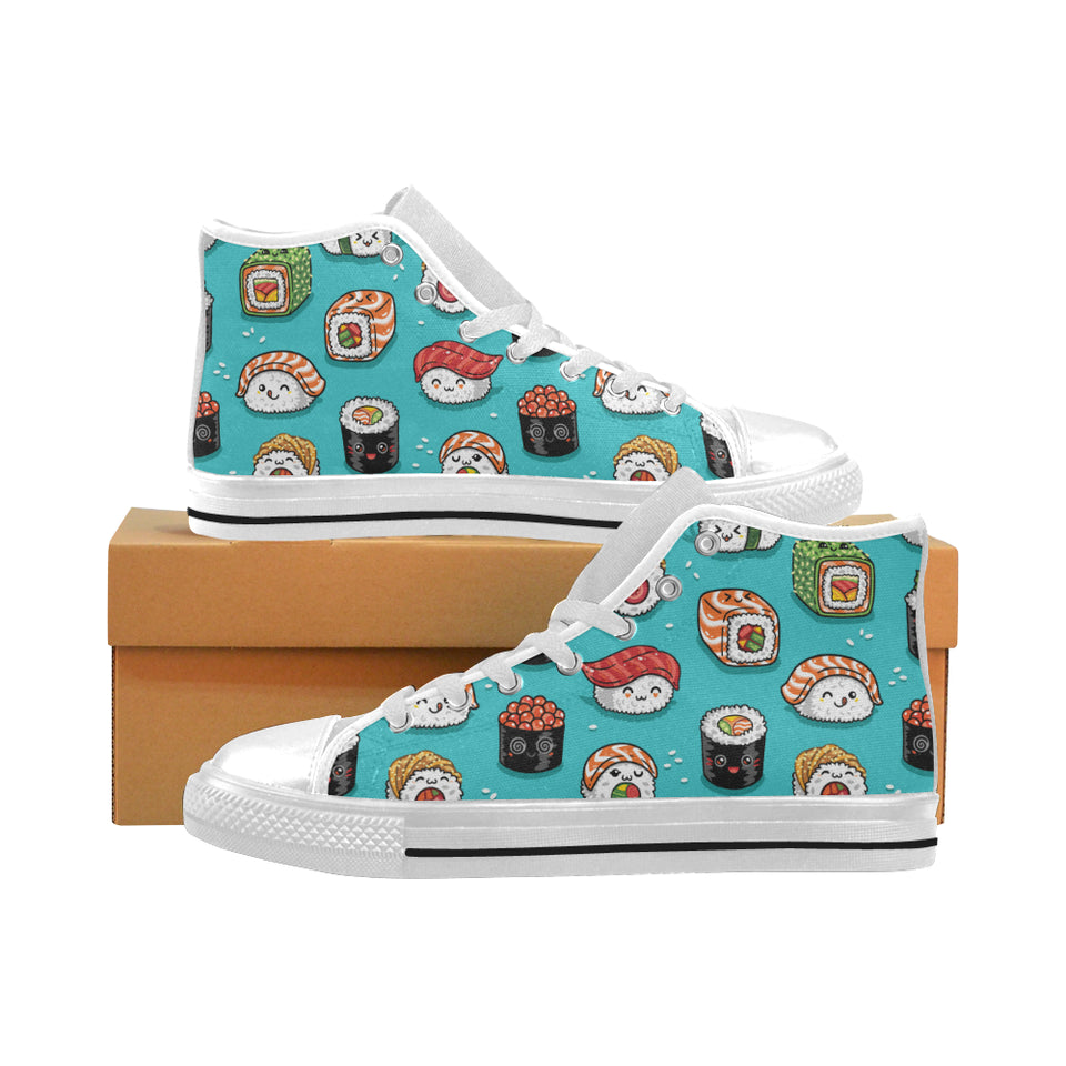 Cute sushi pattern Men's High Top Canvas Shoes White