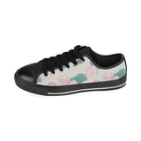 Pink lotus waterlily leaves pattern Men's Low Top Canvas Shoes Black