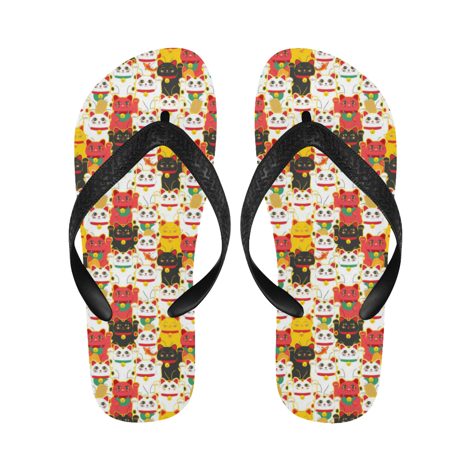 Colorful Maneki neko cat pattern Unisex Flip Flops