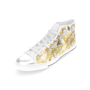 Cool Bee honeycomb leaves pattern Women's High Top Canvas Shoes White