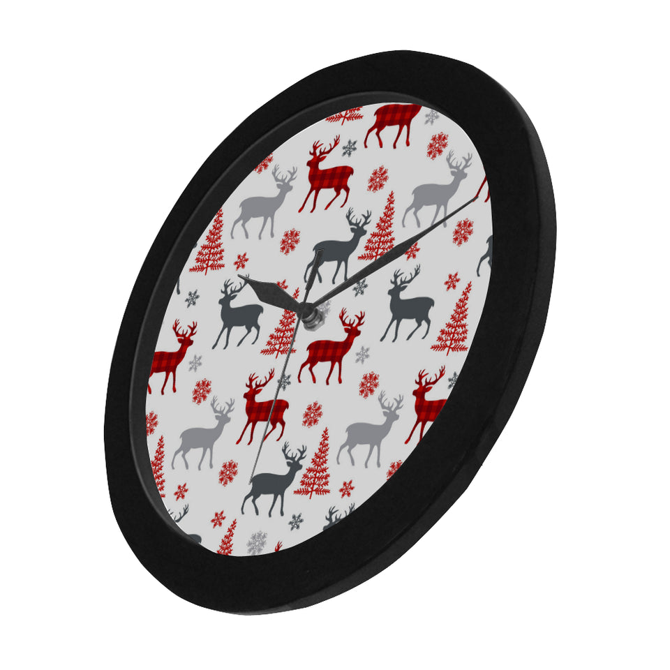Deer tree snowflakes chrismas pattern Elegant Black Wall Clock