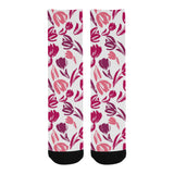 pink sketch tulip pattern Crew Socks
