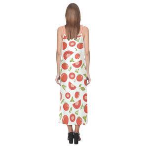 Tomato pattern V-Neck Open Fork Long Dress