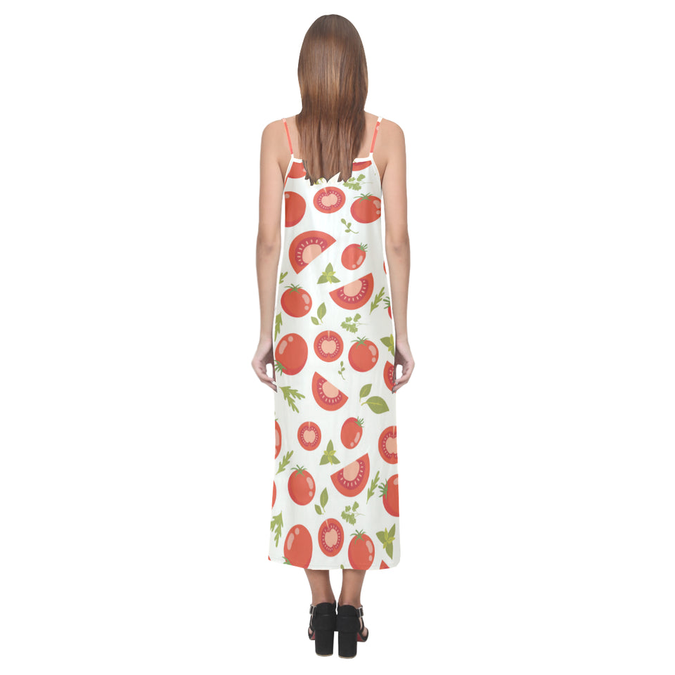 Tomato pattern V-Neck Open Fork Long Dress