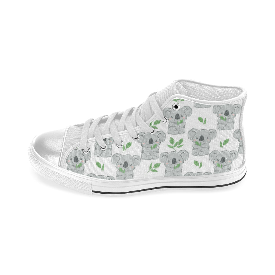 Hand drawn Koala leaves pattern Women's High Top Canvas Shoes White