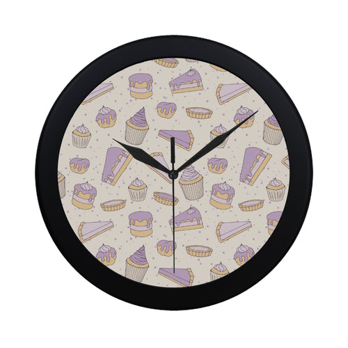 Cakes pies tarts muffins and eclairs purple bluebe Elegant Black Wall Clock