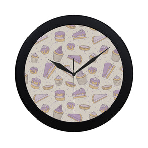 Cakes pies tarts muffins and eclairs purple bluebe Elegant Black Wall Clock