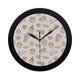 Cakes pies tarts muffins and eclairs purple bluebe Elegant Black Wall Clock