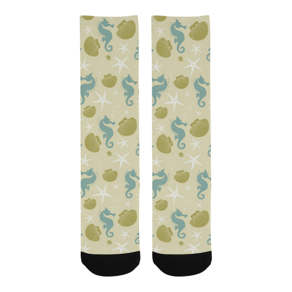 Seahorse shell starfish pattern background Crew Socks