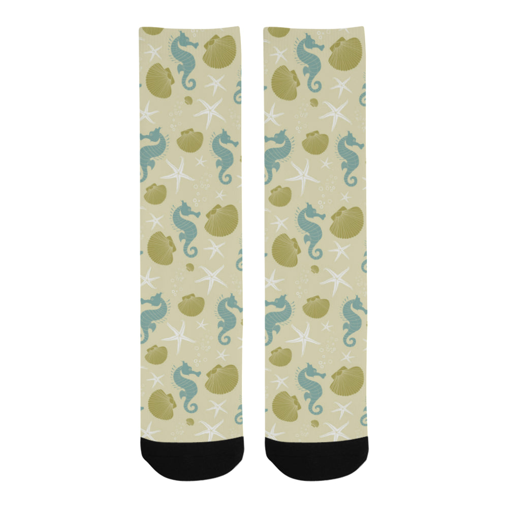 Seahorse shell starfish pattern background Crew Socks