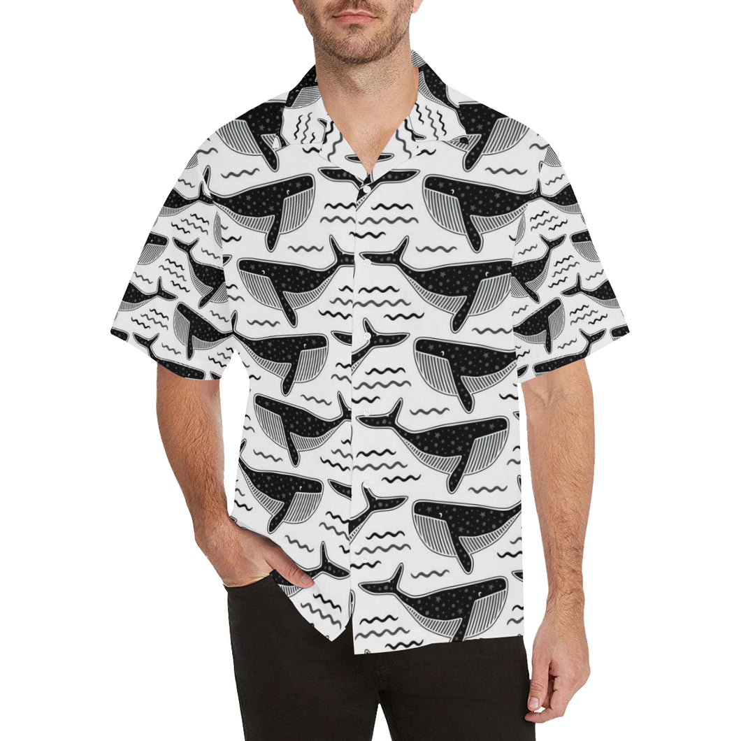 Black whale pattern Men's All Over Print Hawaiian Shirt