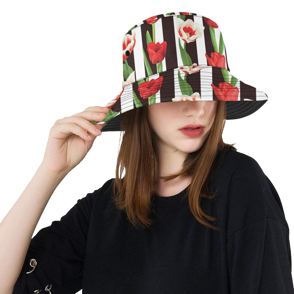 red and white tulips pattern Unisex Bucket Hat