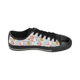 Maneki neko cat fan sakura Men's Low Top Canvas Shoes Black