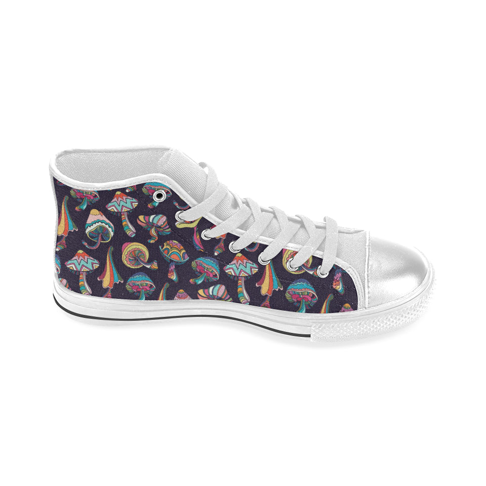 Colorful mushroom pattern Women's High Top Canvas Shoes White