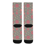 Red gold Sakura cherry blossom gray background Crew Socks