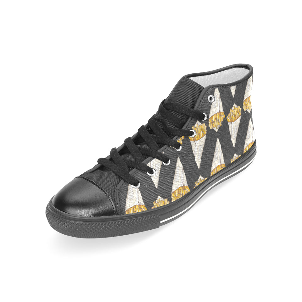 French fries dark background Women's High Top Canvas Shoes Black