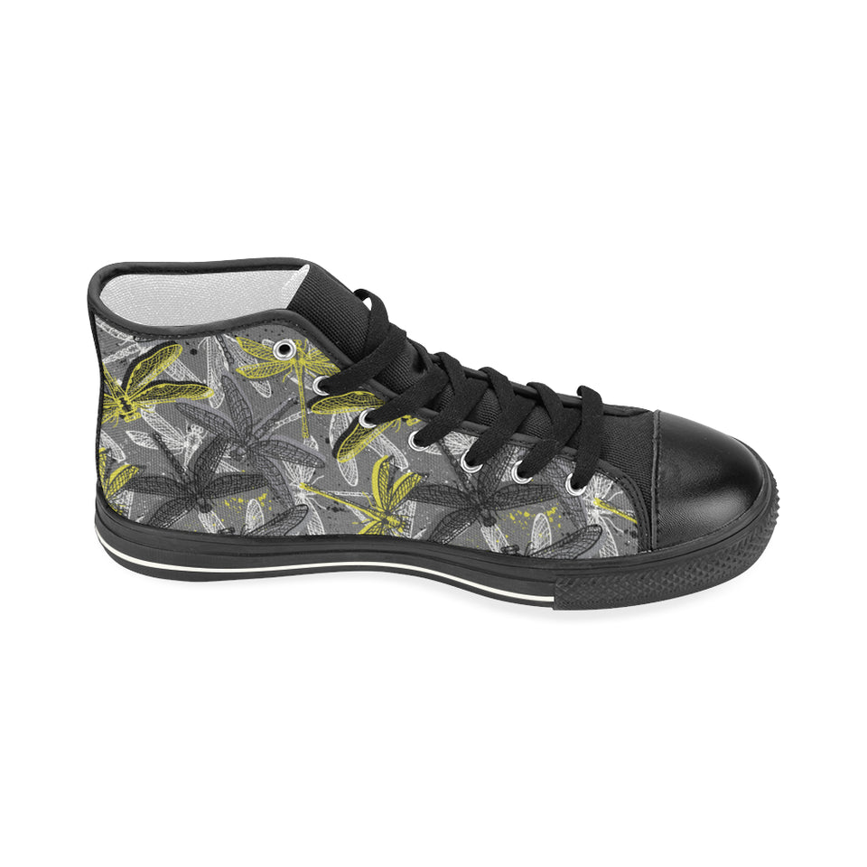 Hand drawn dragonfly pattern Women's High Top Canvas Shoes Black