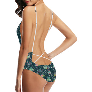 Cactus glass terrarium pattern Women's One-Piece Swimsuit