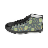 Cute owls leaves pattern Women's High Top Canvas Shoes Black