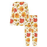 Maple leaf oak leaf acorns beige striped backgroun Women's All Over Print Pajama Set