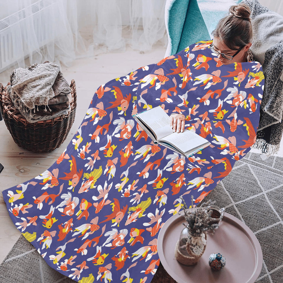 Goldfish Pattern Print Design 04 Blanket Robe with Sleeves