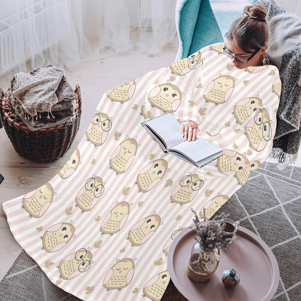 cute owl leaf Blanket Robe with Sleeves