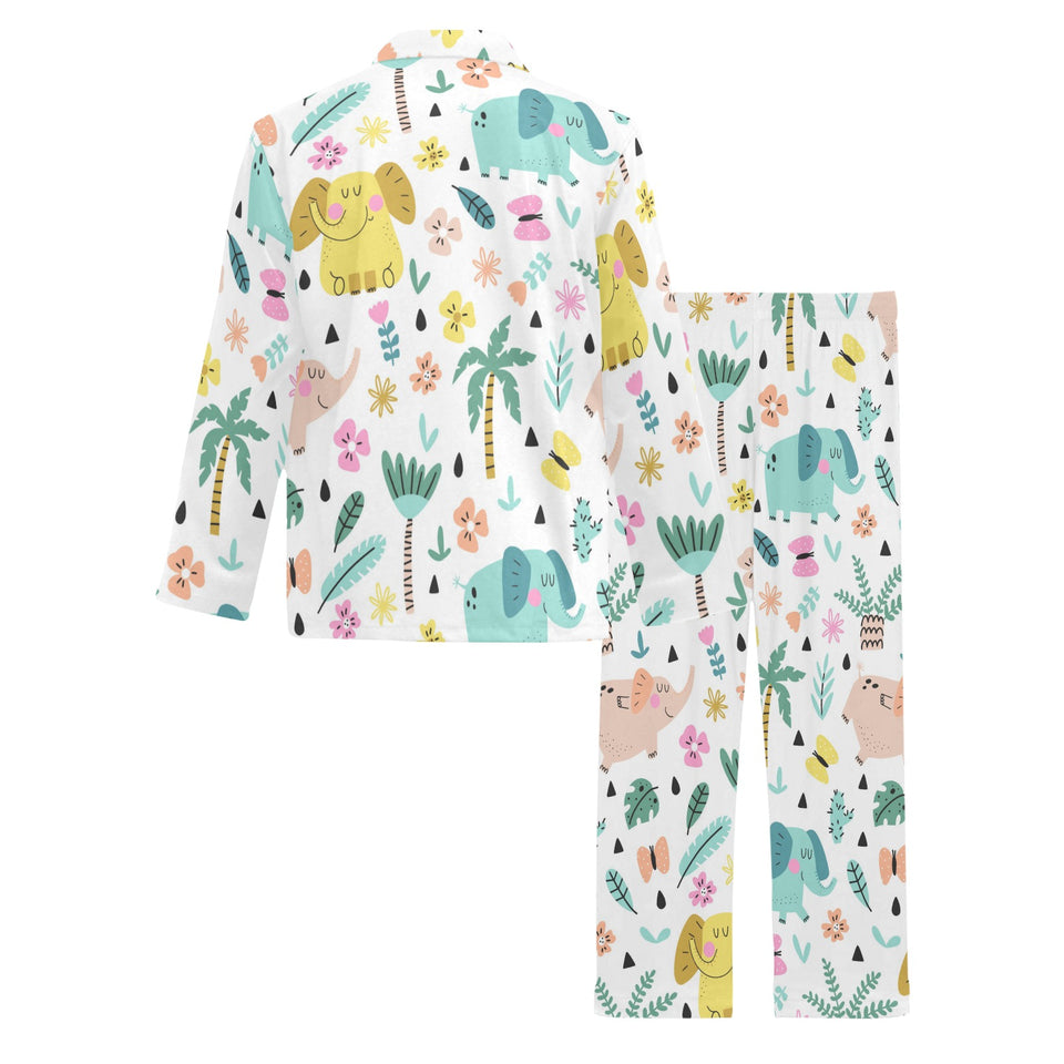Cute elephants palm tree flower butterfly pattern Men's Long Pajama Set