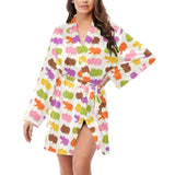 Hippopotamus Pattern Print Design 01 Women's Long Sleeve Belted Night Robe