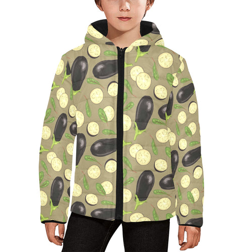 Eggplant Pattern Print Design 02 Kids' Boys' Girls' Padded Hooded Jacket