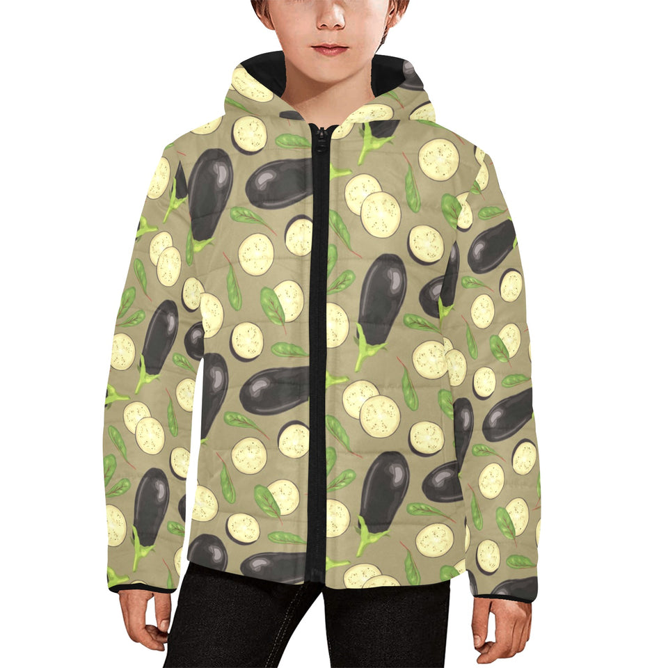 Eggplant Pattern Print Design 02 Kids' Boys' Girls' Padded Hooded Jacket