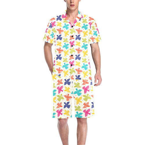 Pigeon Pattern Print Design 01 Men's V-Neck Short Pajama Set