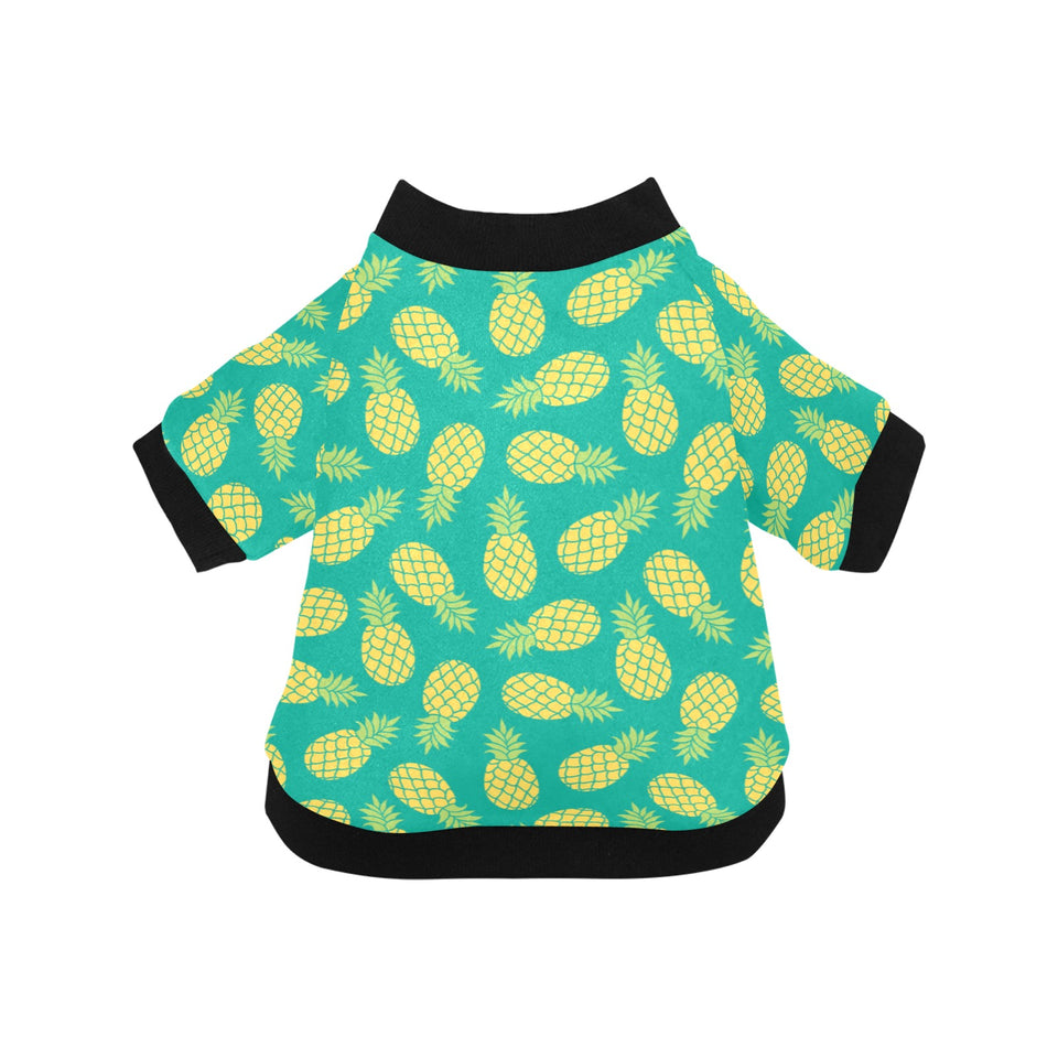 Pineapples pattern green background All Over Print Pet Dog Round Neck Fuzzy Shirt