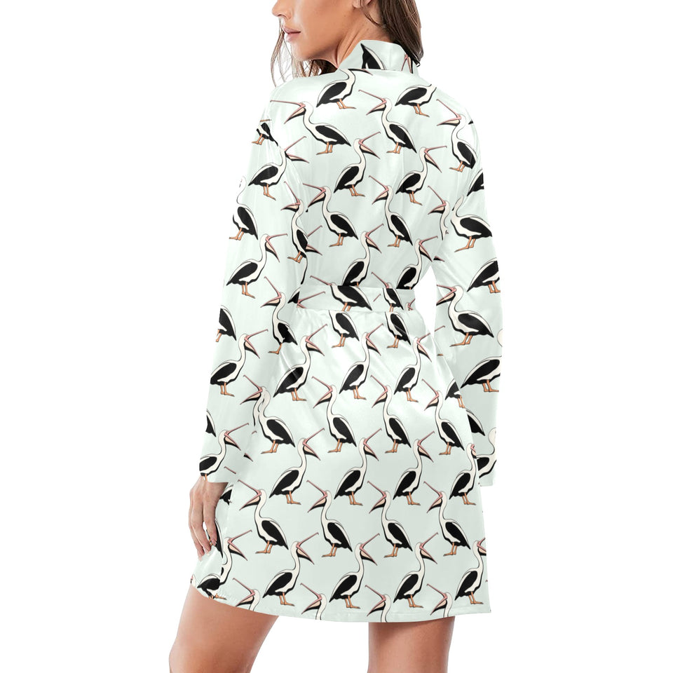 Pelican Pattern Print Design 02 Women's Long Sleeve Belted Night Robe