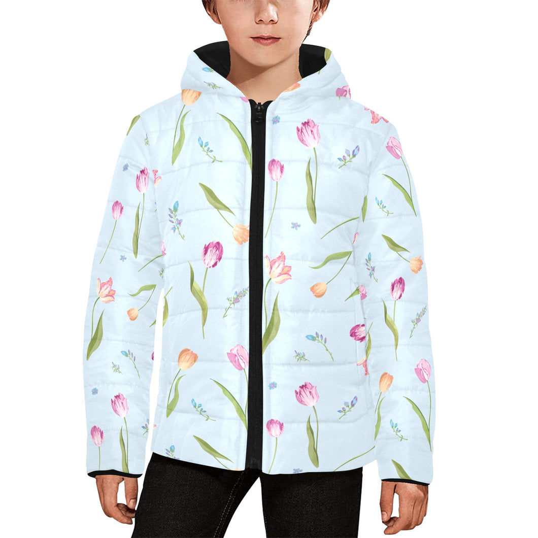 Watercolor Tulips pattern Kids' Boys' Girls' Padded Hooded Jacket