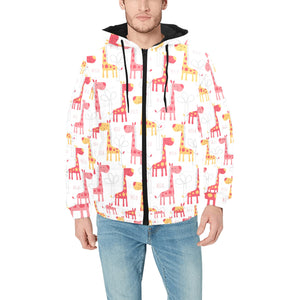 Giraffe Pattern Print Design 03 Men's Padded Hooded Jacket