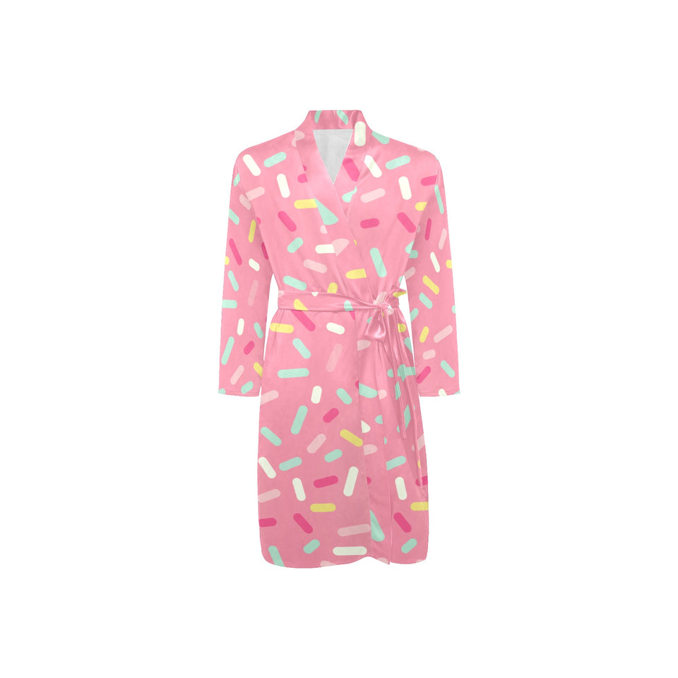 Pink donut glaze candy pattern Men's Long Sleeve Belted Night Robe