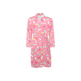 Pink donut glaze candy pattern Men's Long Sleeve Belted Night Robe