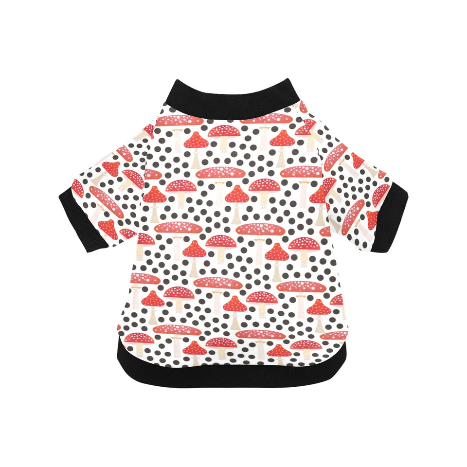 Red mushroom dot pattern All Over Print Pet Dog Round Neck Fuzzy Shirt