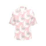 Cute moon cloud star pattern pink dot background Women's All Over Print Hawaiian Shirt
