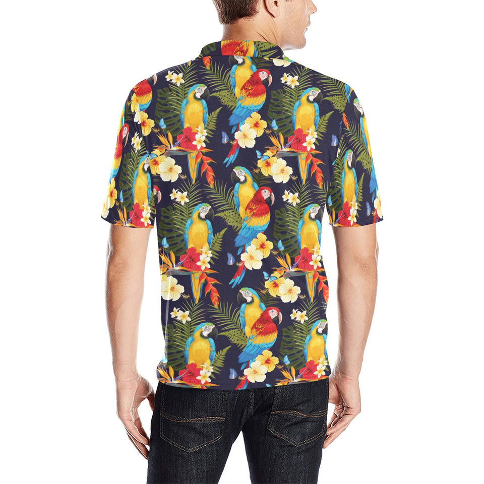 Colorful parrot flower pattern Men's All Over Print Polo Shirt