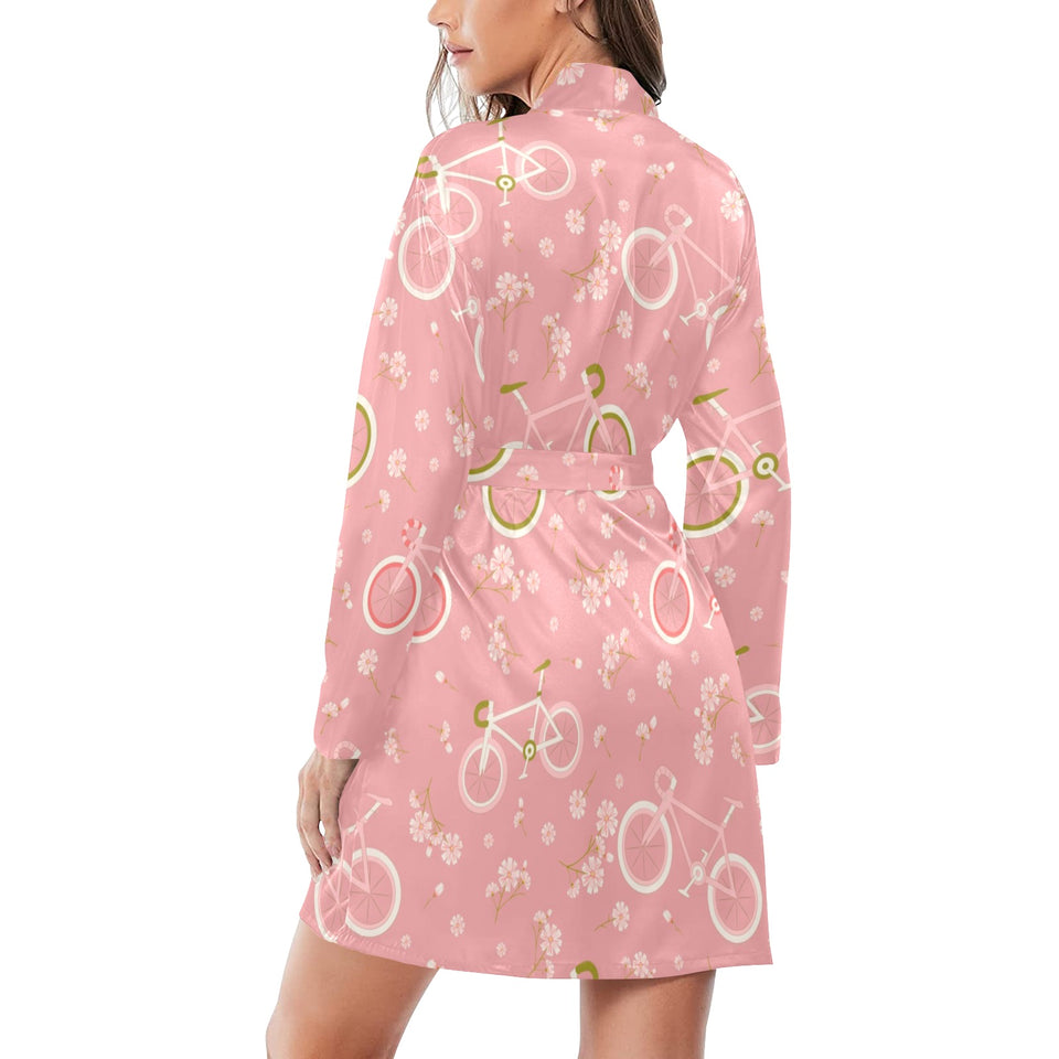 Bicycle Pattern Print Design 02 Women's Long Sleeve Belted Night Robe