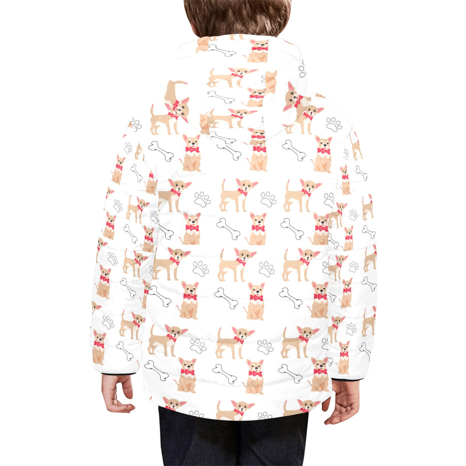 Chihuahua bone paw pattern Kids' Boys' Girls' Padded Hooded Jacket