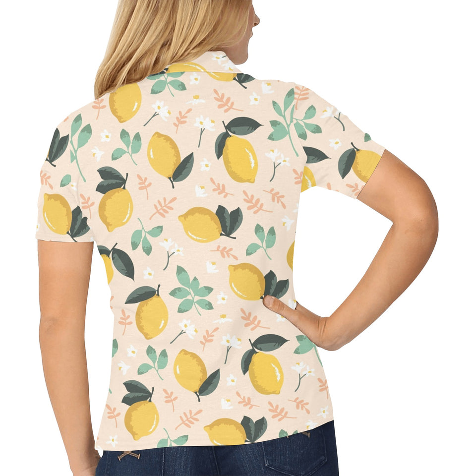 lemon flower leave pattern Women's All Over Print Polo Shirt