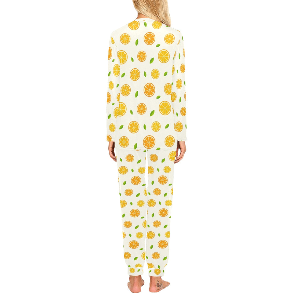 oranges leaves pattern Women's All Over Print Pajama Set