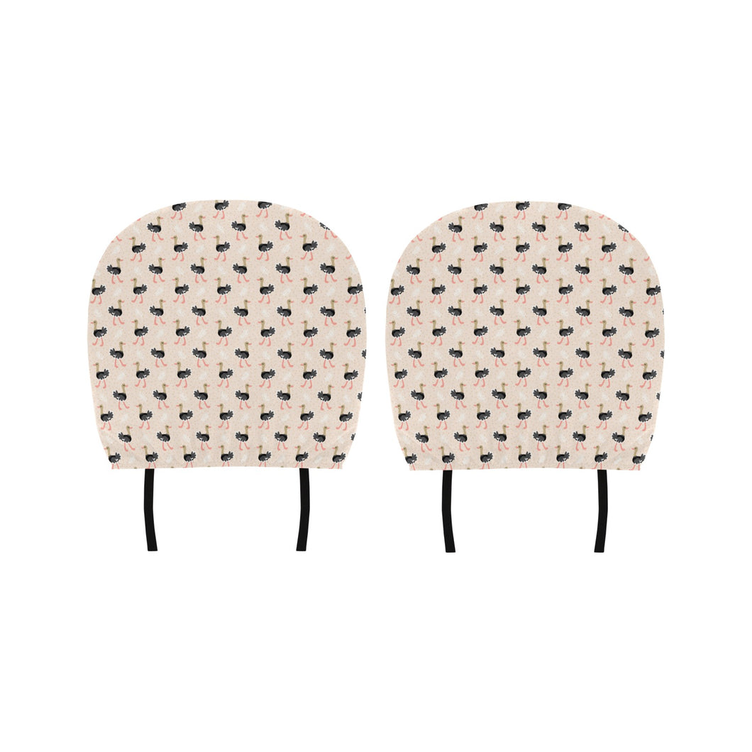 Ostrich Pattern Print Design 05 Car Headrest Cover